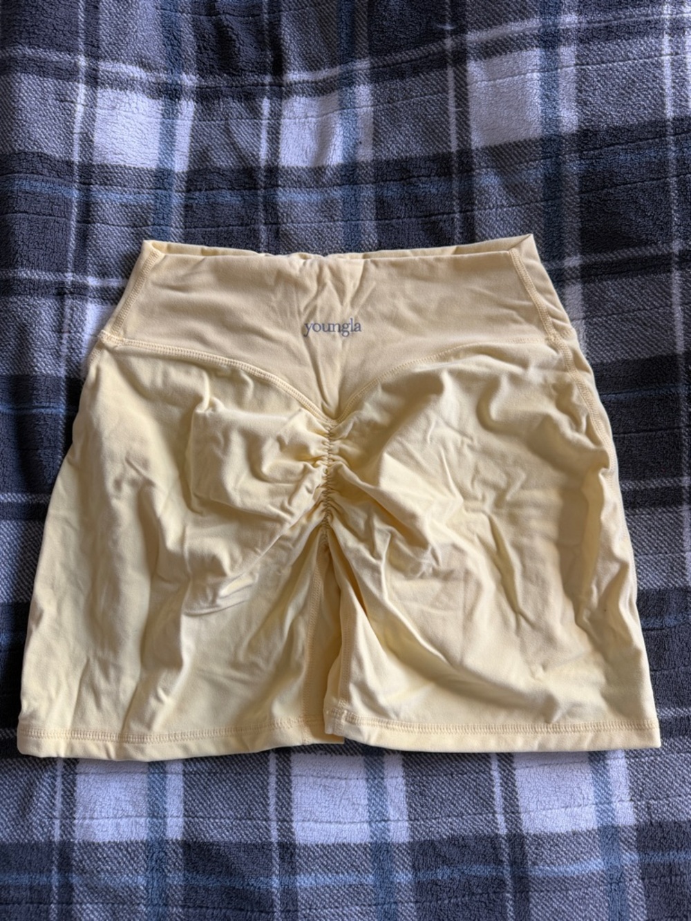 YoungLA Pale Yellow Ruched Workout Shorts. ONLY WORN ONCE size medium